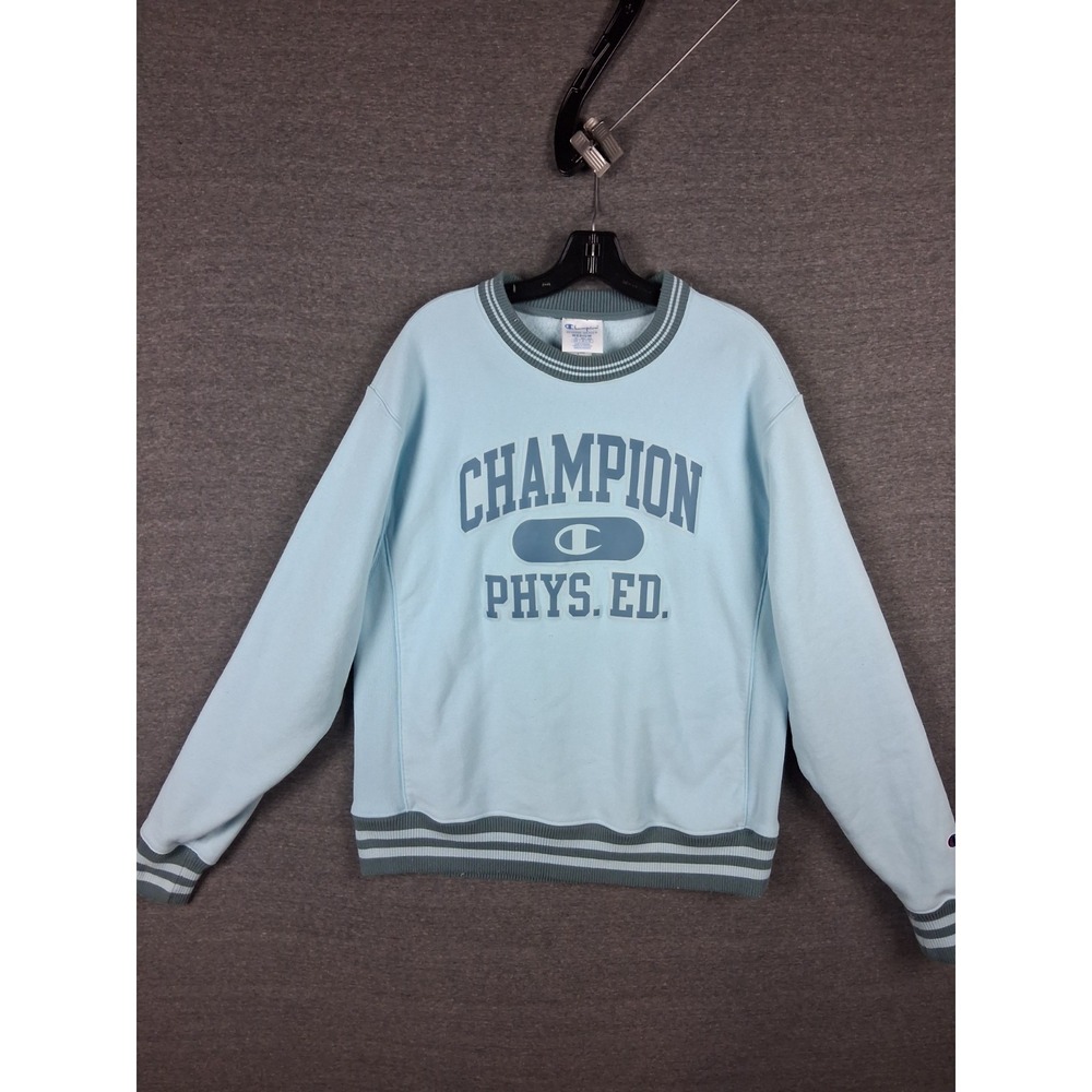 VTG Champion Sweatshirt Adult M Blue Reverse Weave Phys Ed Logo Spellout